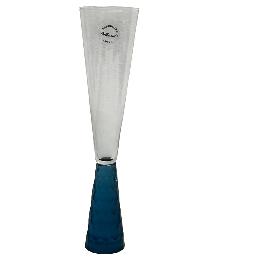ARTLAND PRESCOTT HONEYCOMB STEM CHAMPAGNE FLUTES Brutalist Frosted glass MCM - Picture 3 of 14